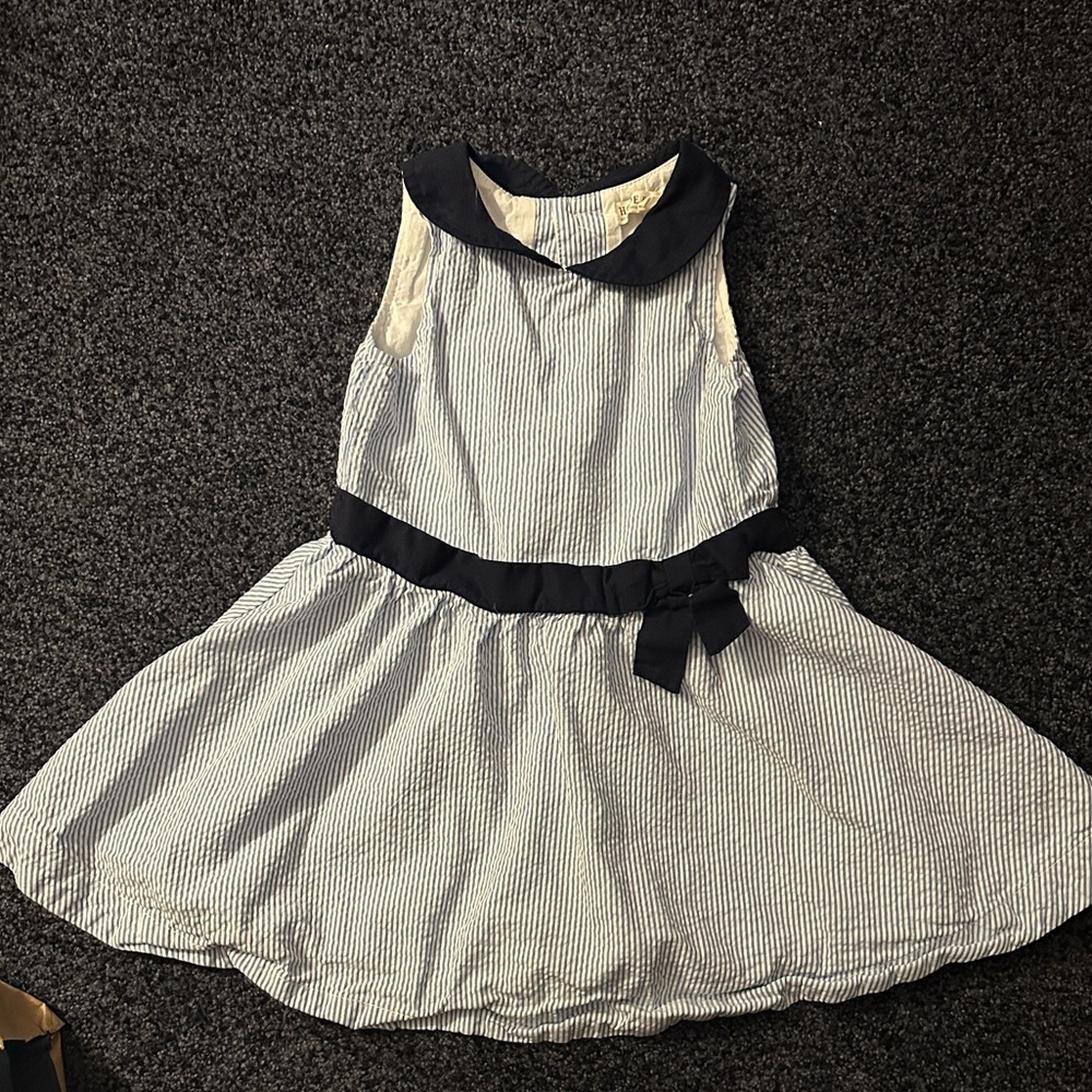 Elegant Striped Kids Dress with Navy Accents